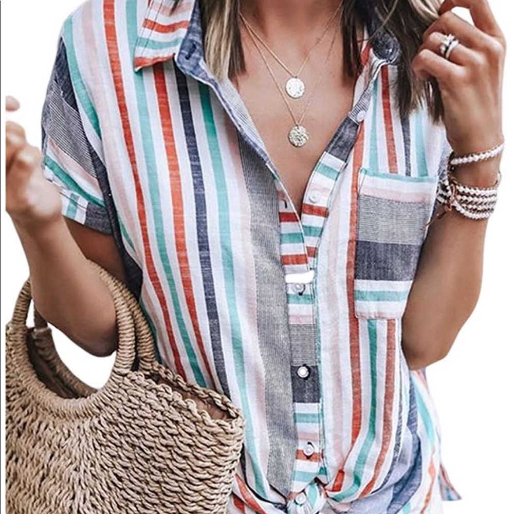 Women’s Multi-Colored Button-Up Blouse